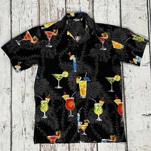 Vintage Aloha Republic Cocktail Design Hawaiian Honeymoon Button Down Shirt - Picture 1 of 4